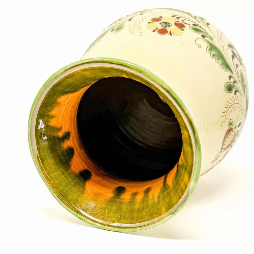 Vintage Hungarian Folk Art Studio Pottery Vase – Hand Painted – Signed 9”